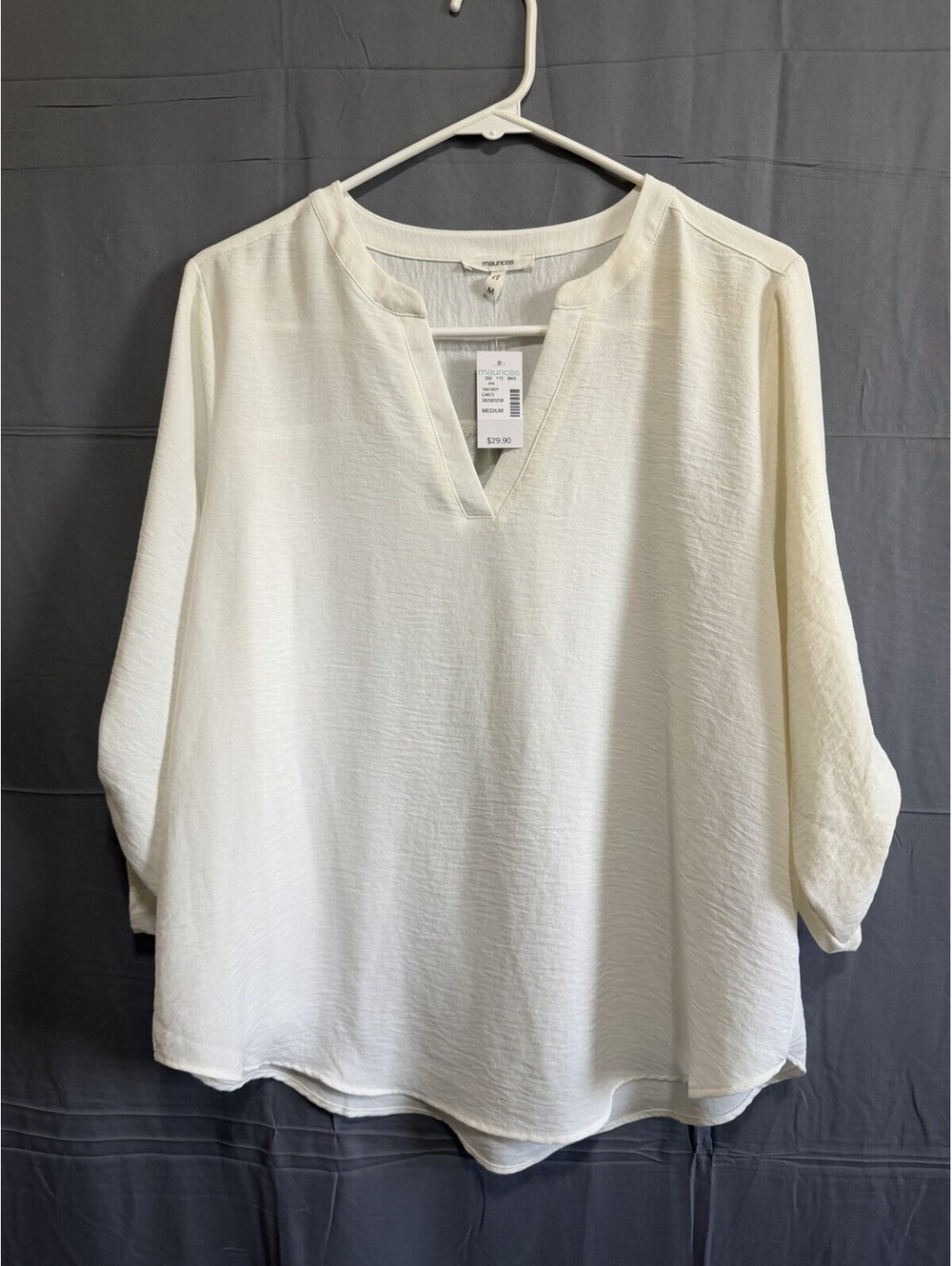 Maurices Women’s Medium Ivory Split Neck Roll Tab Blouse 3/4 Sleeve NWT